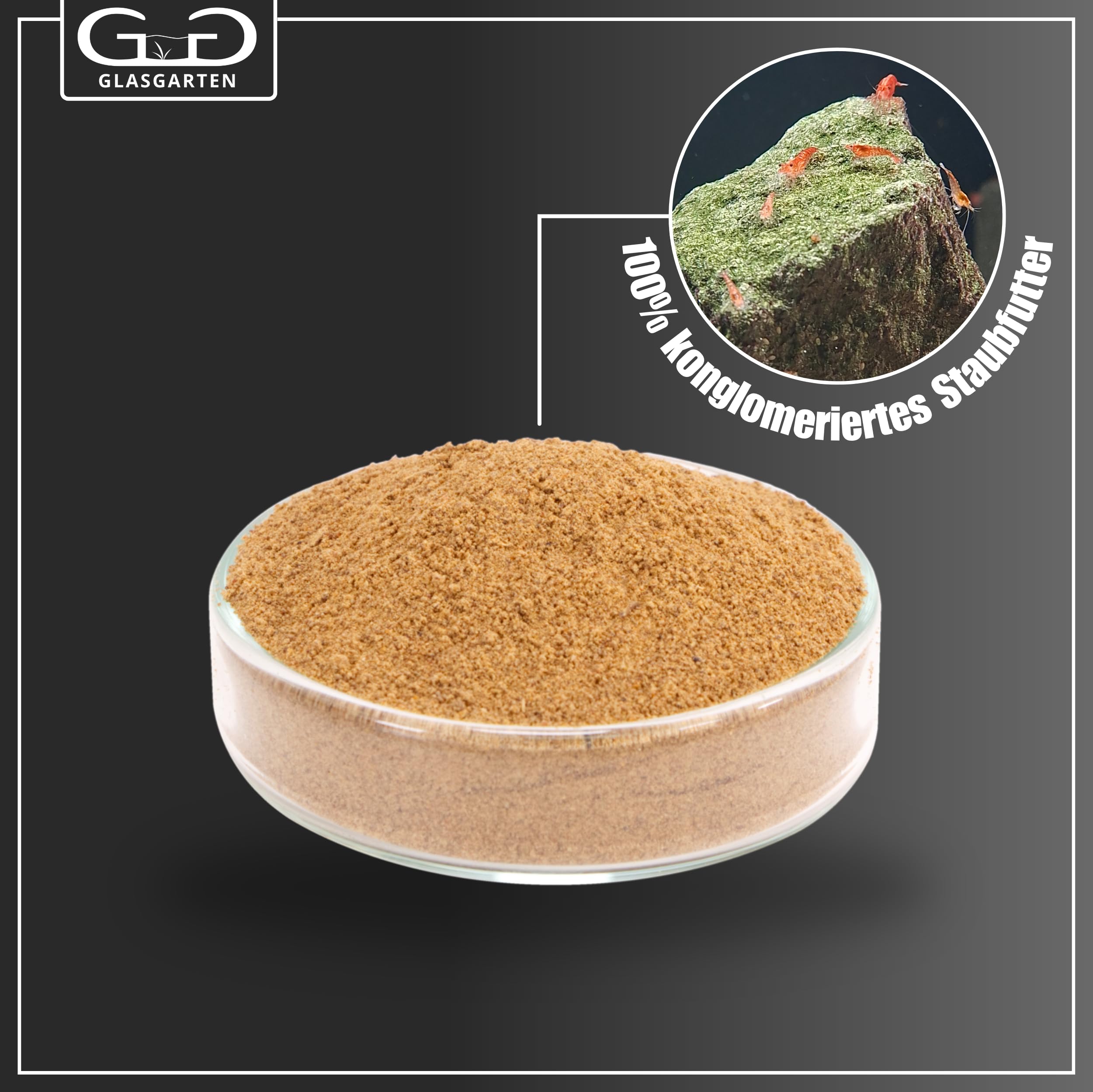 GlasGarten Shrimp Baby Food digestible granules form film on tank surfaces