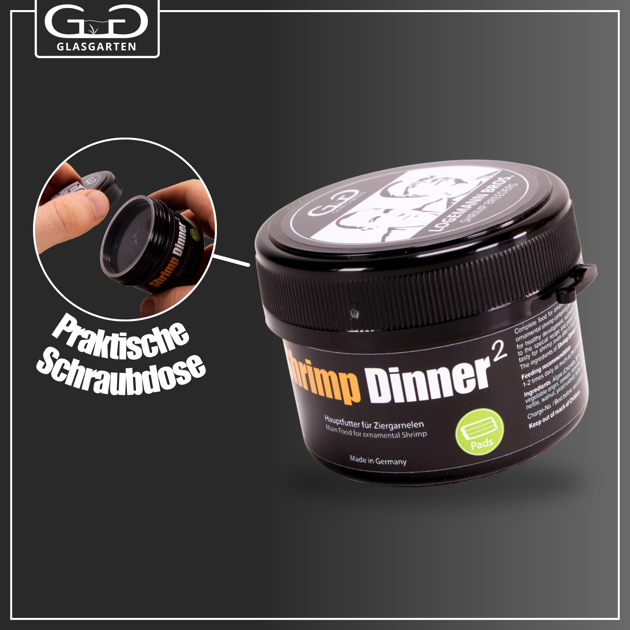 GlasGarten Shrimp Dinner 2 35g pack highlighting natural ingredients
