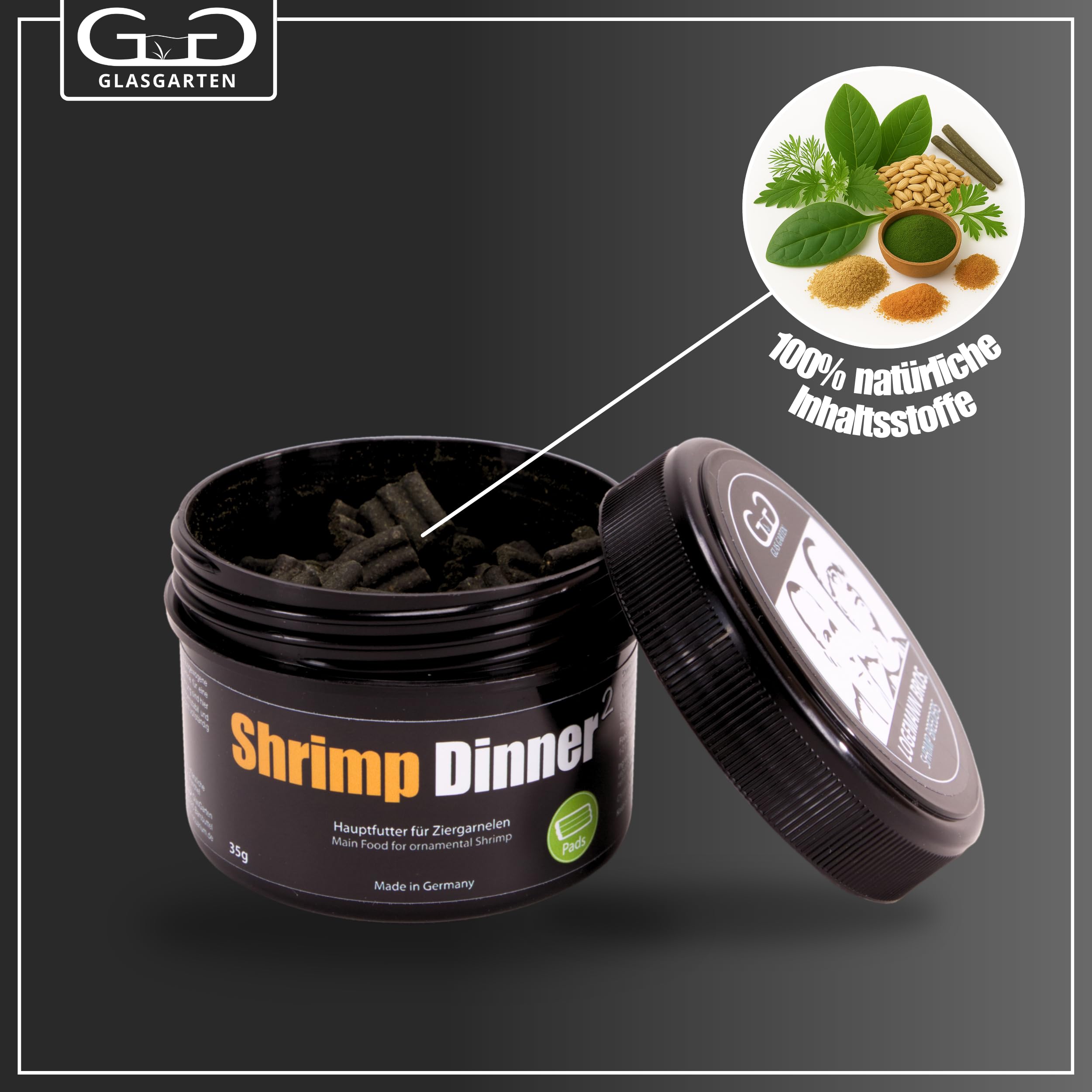 GlasGarten Shrimp Dinner 2 algae and spinach ingredients for moulting support