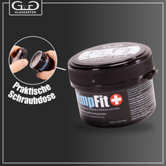 GlasGarten Shrimp Fit granules closeup highlights nutrient blend with beta-glucans and minerals.