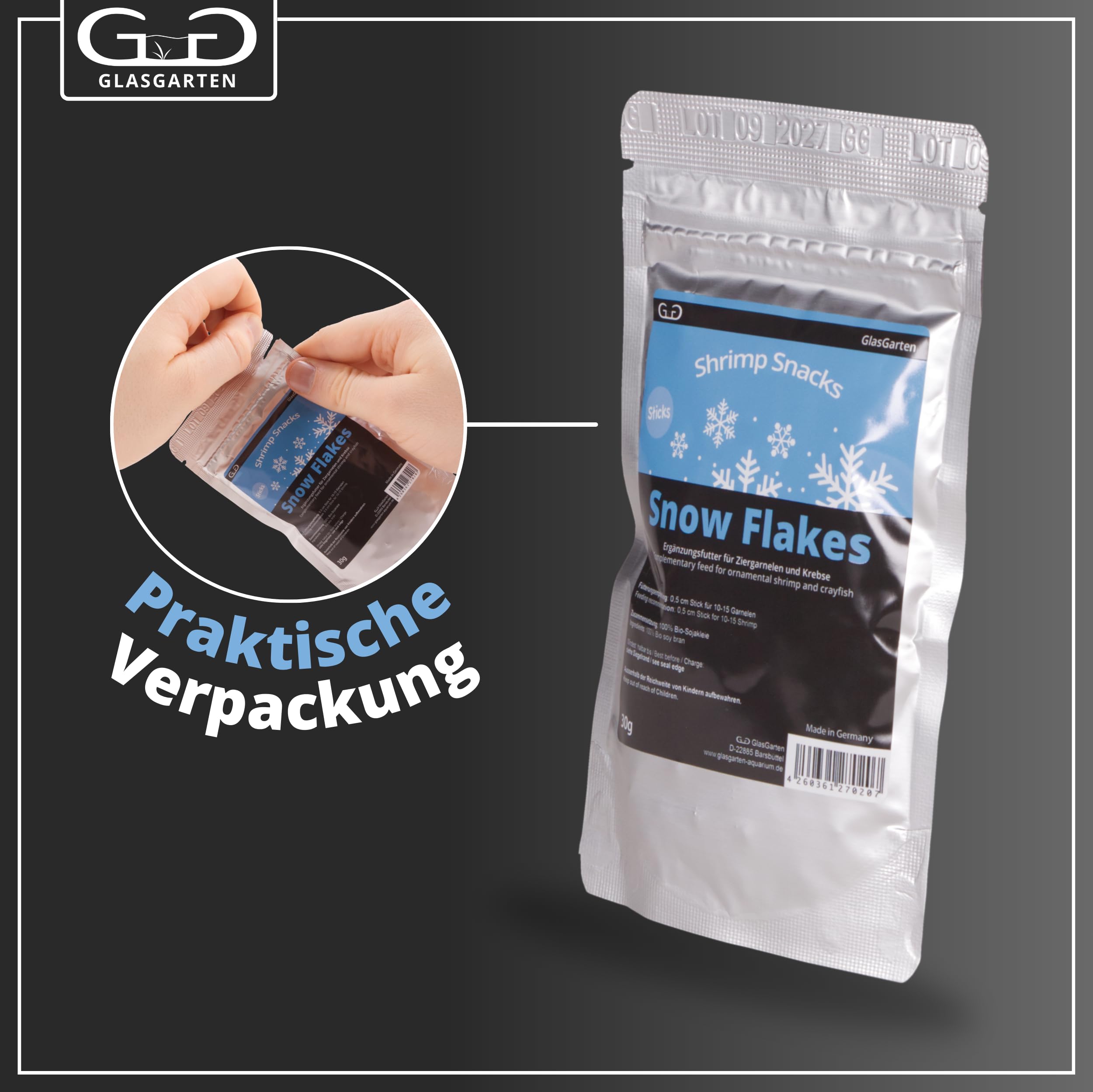 GlasGarten Snow Flakes enjoyed by shrimp, snails, and crabs