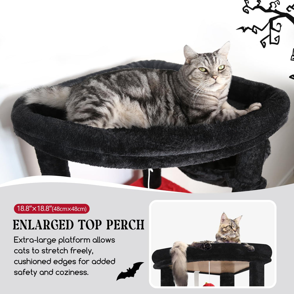 Globlazer Gothic cat tree 2-condos offers spacious resting spaces for multiple large cats.