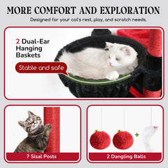 Globlazer Gothic cat tree 2-hanging-baskets provides cozy lounging and playful nesting.