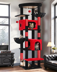 Globlazer Gothic cat tree 74in base provides stability for large cats during play.