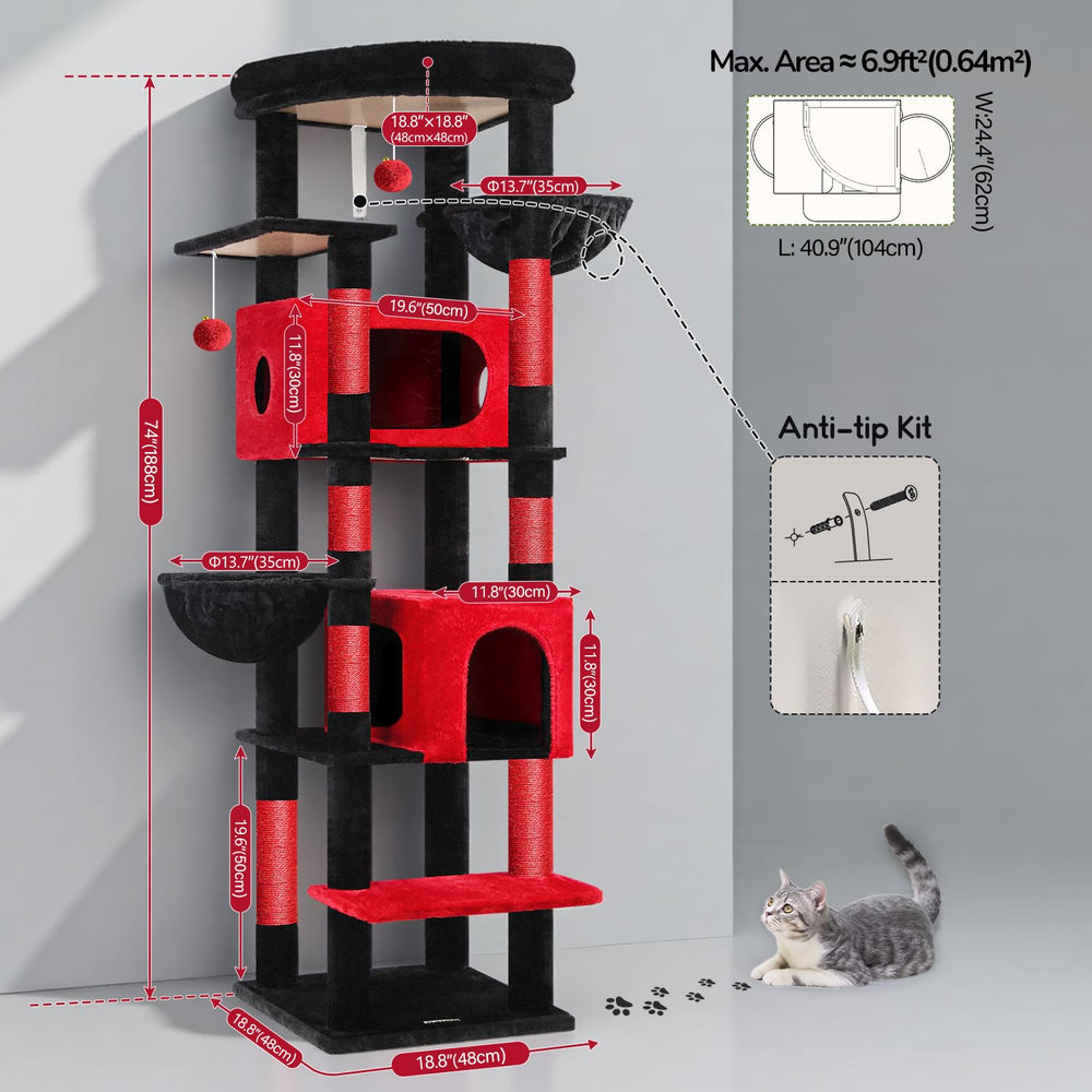 Globlazer Gothic cat tree hanging-fur-balls encourages interactive play and chasing fun.