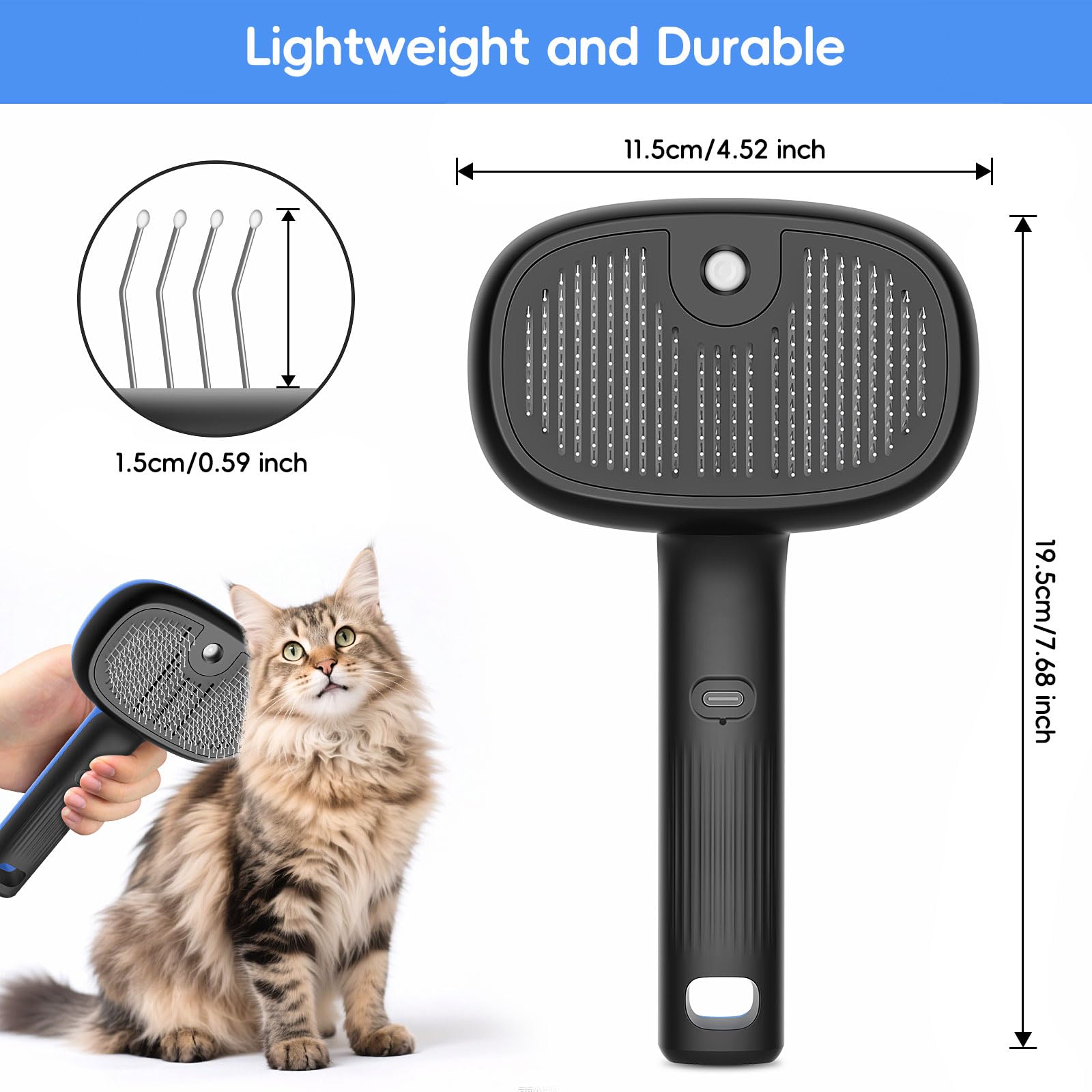 Gleedeal Cat Steam Brush self-cleaning button in use for hygienic grooming.