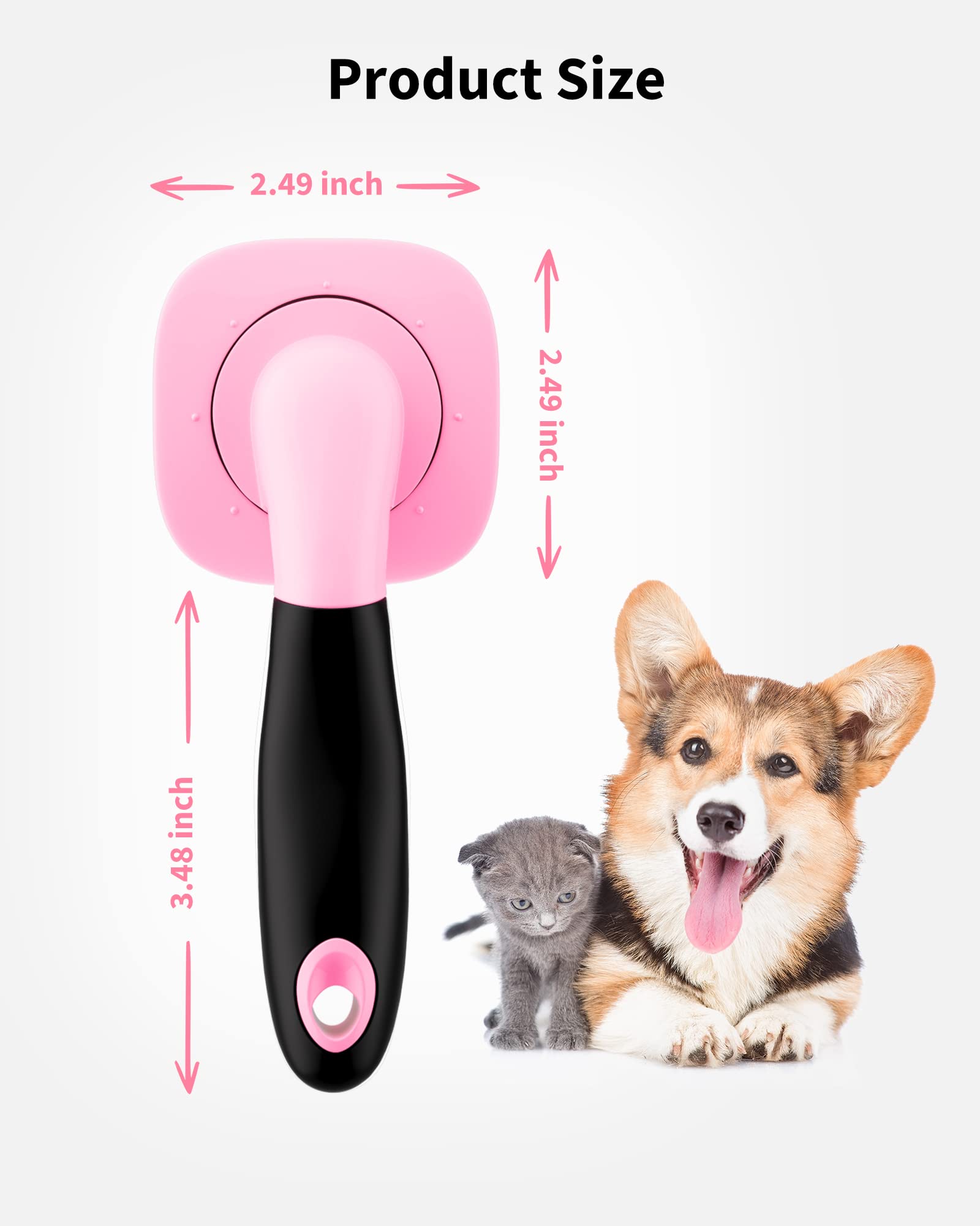 Glendan dog and cat grooming brush pink in use on a pet.