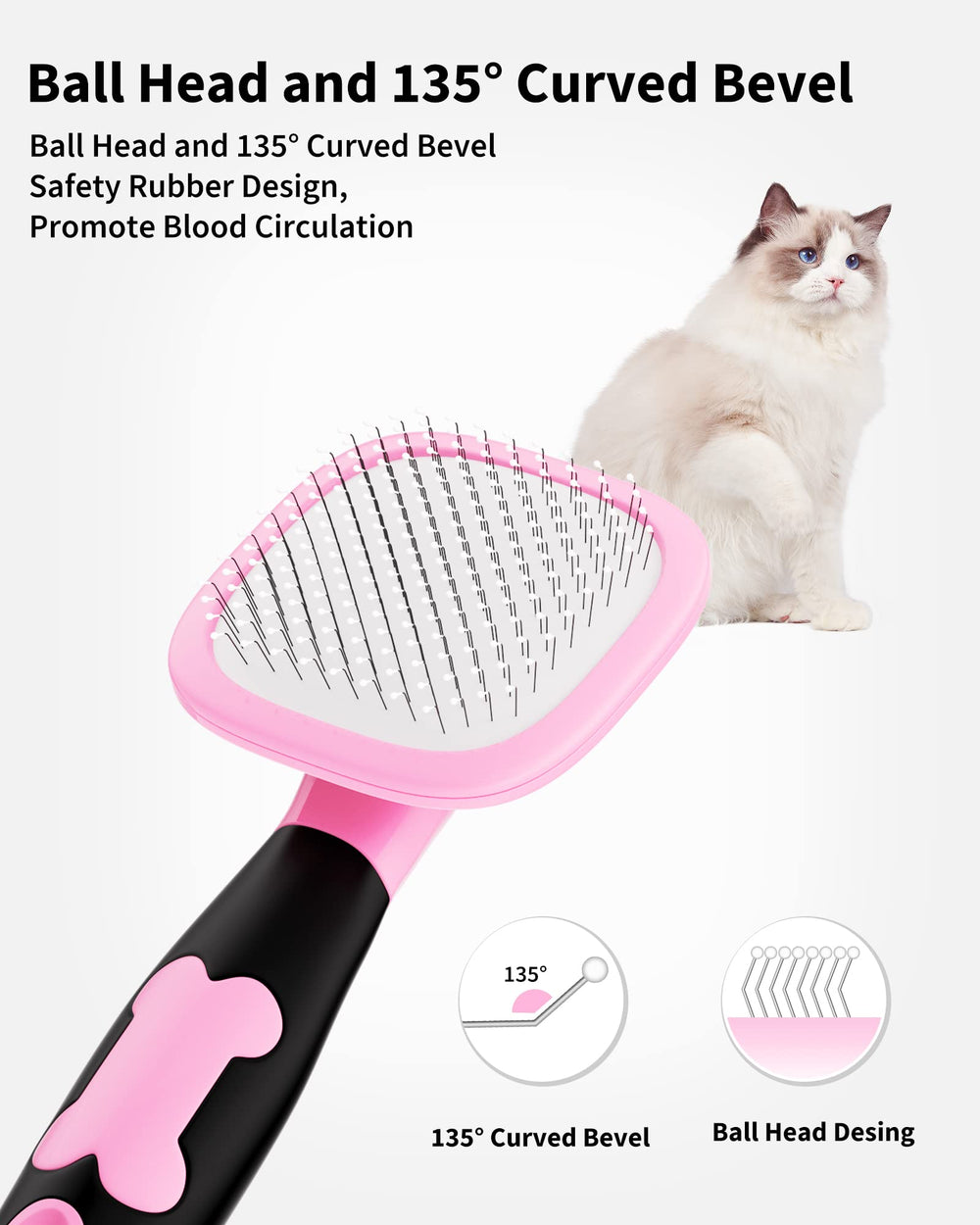 Glendan dog and cat grooming brush pink rotating head enables reaching tricky areas.