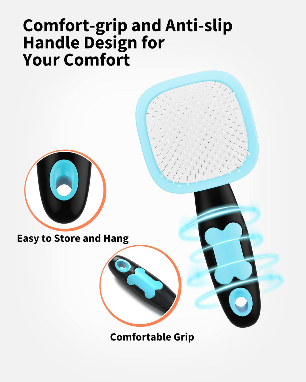 Glendan slicker brush ergonomic handle reduces hand fatigue.