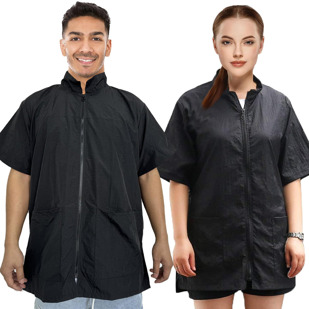 Gliitatu grooming smock neck zip allows easy on-off during grooming sessions.