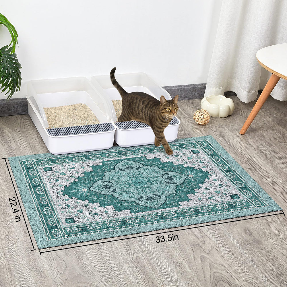 Glittme Cat Litter Mat 33x22 inches provides wide coverage under the litter box.