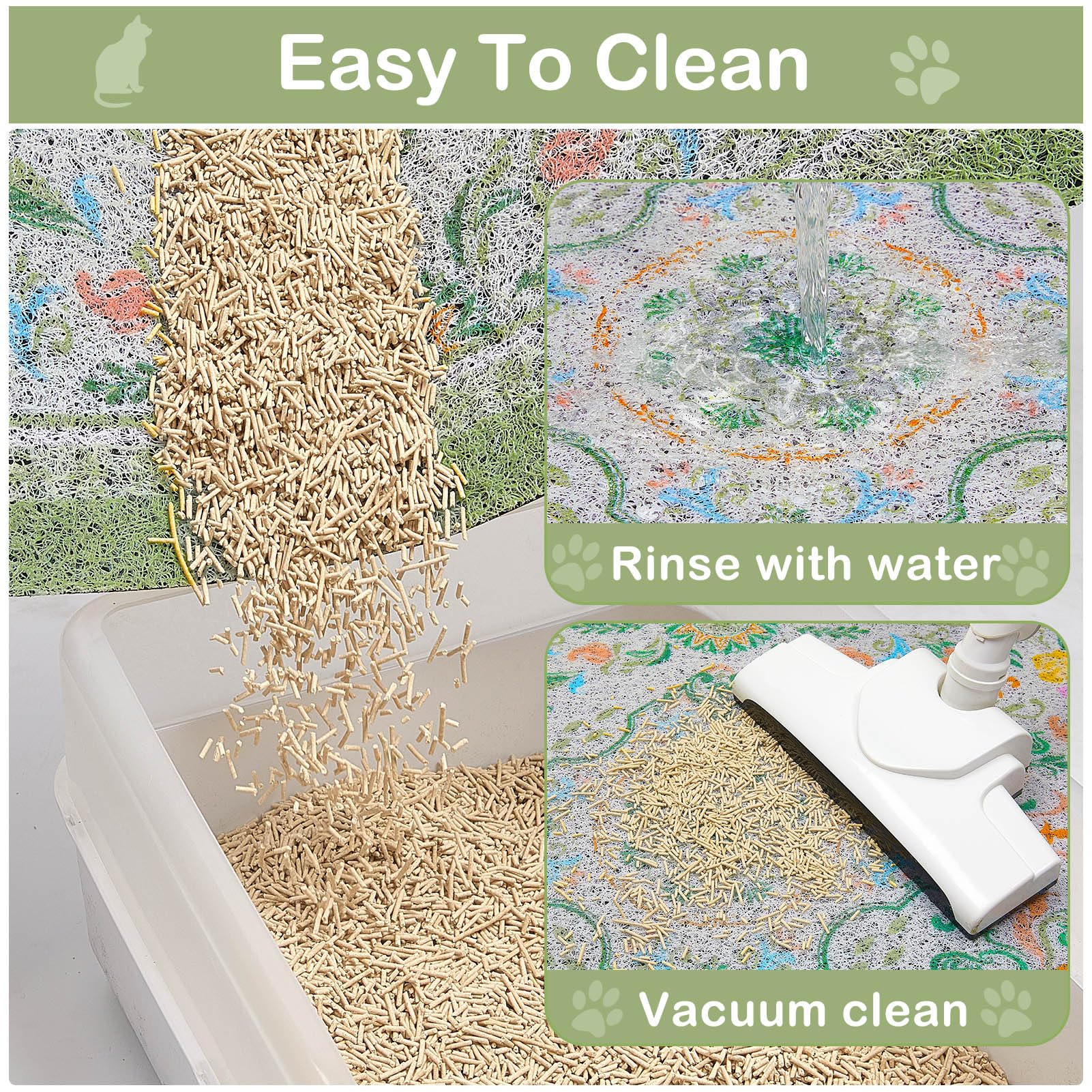 Glittme litter mat blends with home decor with a carpet-style design.