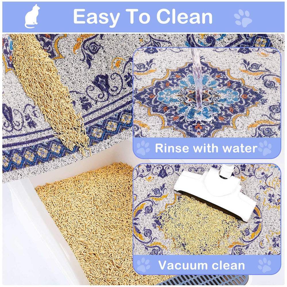 Glittme cat litter mat features a decorative pattern that fits home decor.