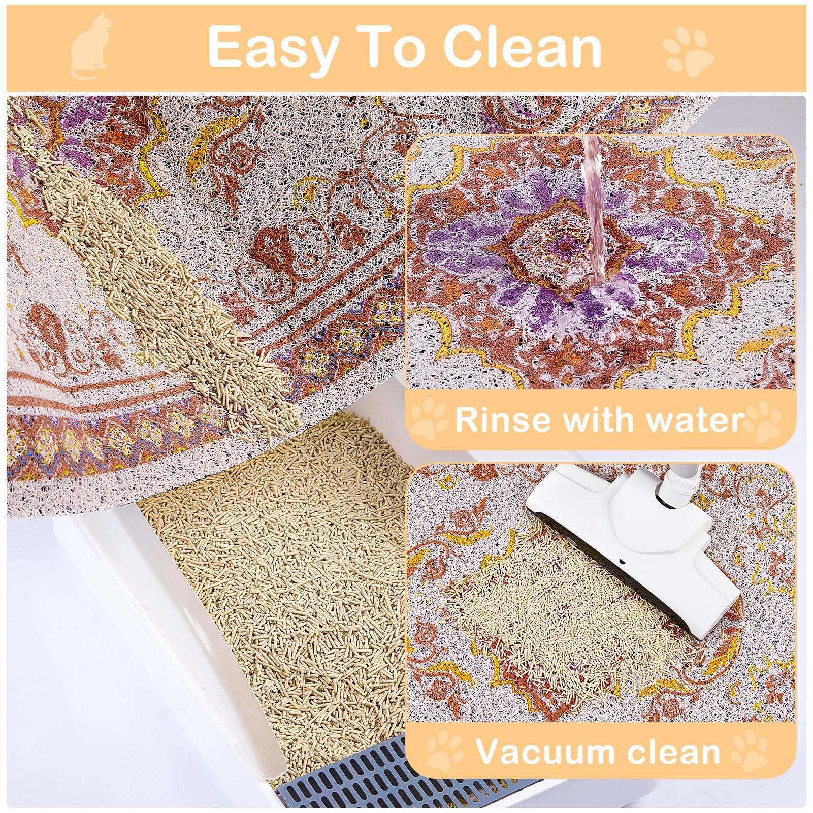 Glittme litter mat is easy to clean with vacuum or rinse.