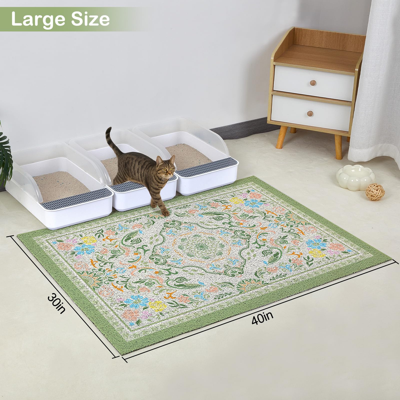 Glittme litter mat with high-density mesh traps litter and reduces floor mess.