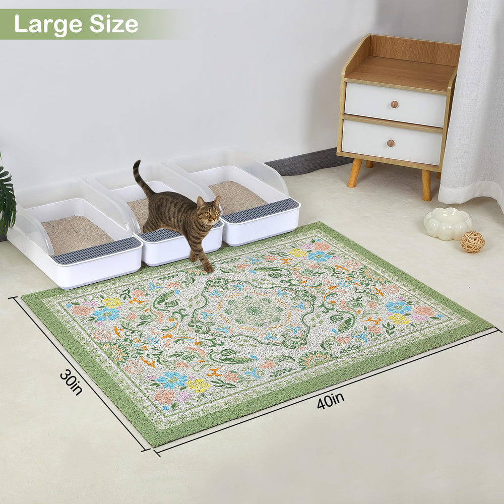 Glittme litter mat with high-density mesh traps litter and reduces floor mess.