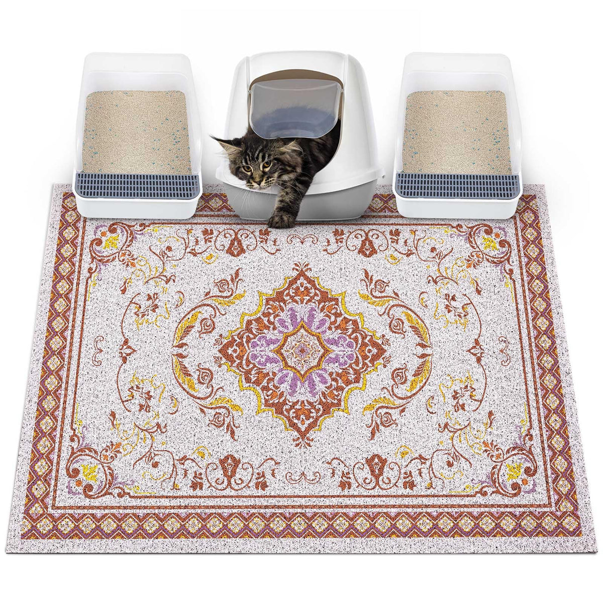 Glittme cat litter mat with non-slip base protects floors from spills.