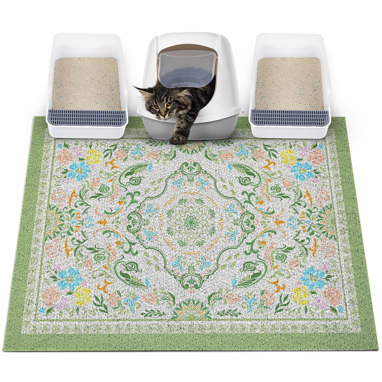 Glittme cat litter mat with non-slip bottom keeps the box steady and floors clean.