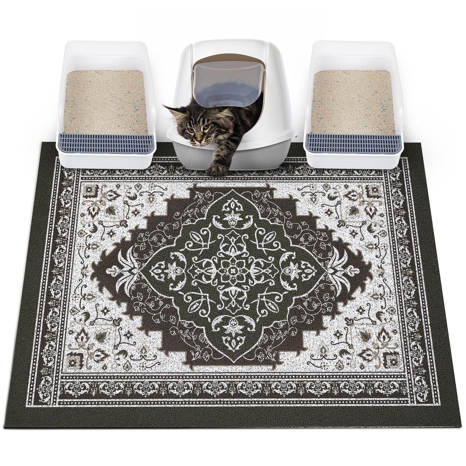 Glittme cat litter mat-non-slip-bottom keeps the box steady and floors cleaner.