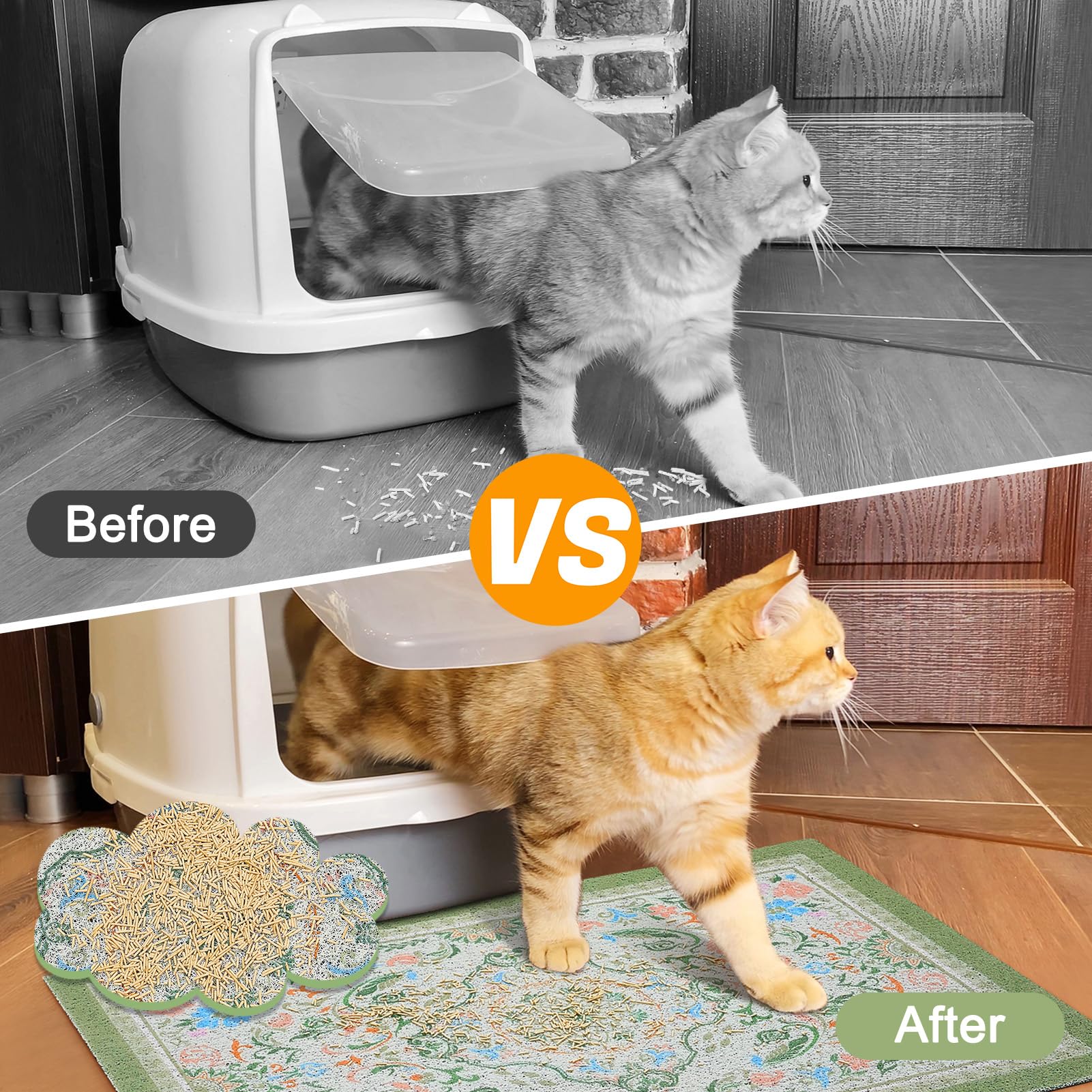 Glittme cat litter mat made of soft PVC provides comfy paws and rest.