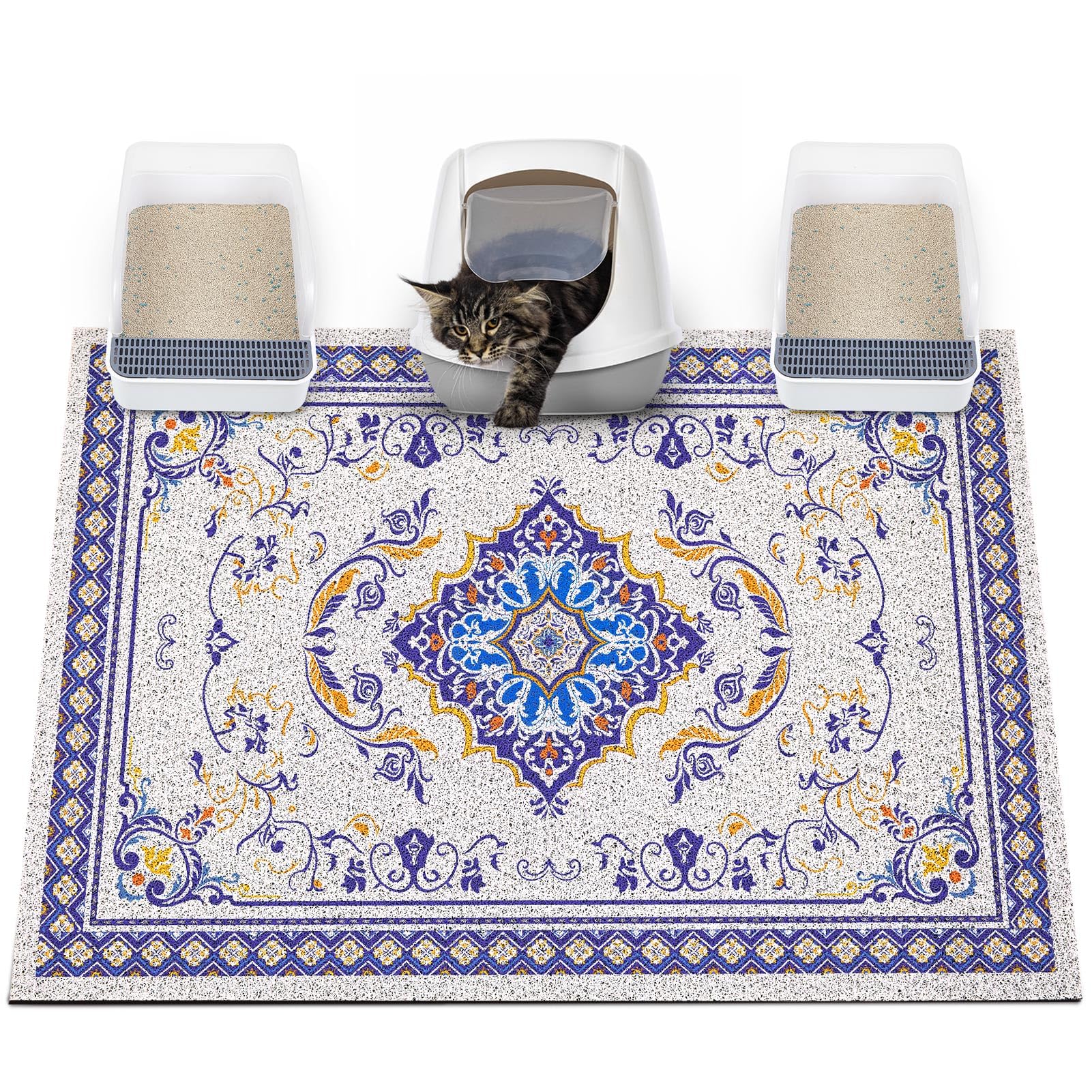 Glittme XXL cat litter mat front view showing broad coverage reduces mess