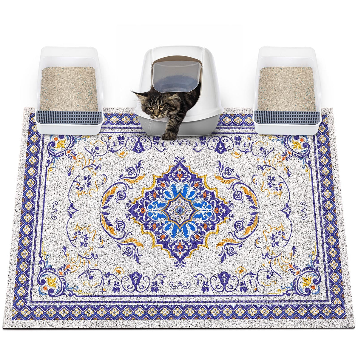 Glittme XXL cat litter mat front view showing broad coverage reduces mess