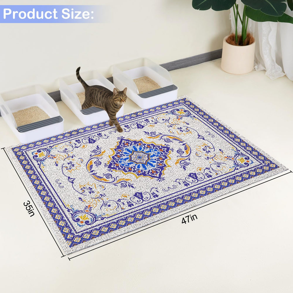 Glittme XXL litter mat emphasizes non-slip base keeps litter box steady