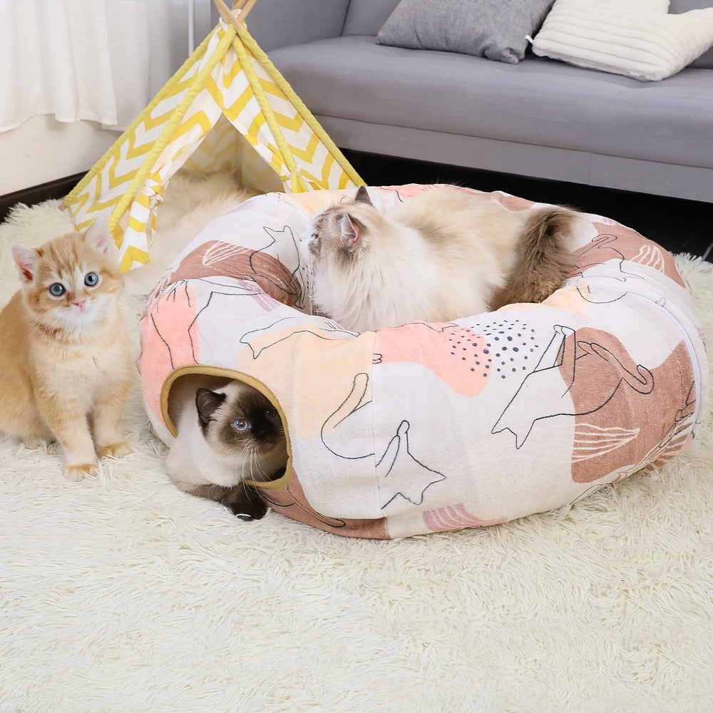 Glittme Cat Tunnel Bed round tunnel design provides cozy hide-and-seek for indoor cats.