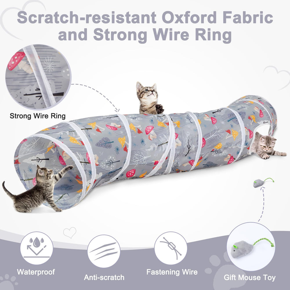 Glittme Cat Tunnel uses durable polyester fabric with steel ring reinforcement.