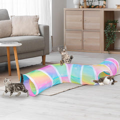 Glittme Cat Tunnel with toy mouse provides interactive hunting stimulation during play.