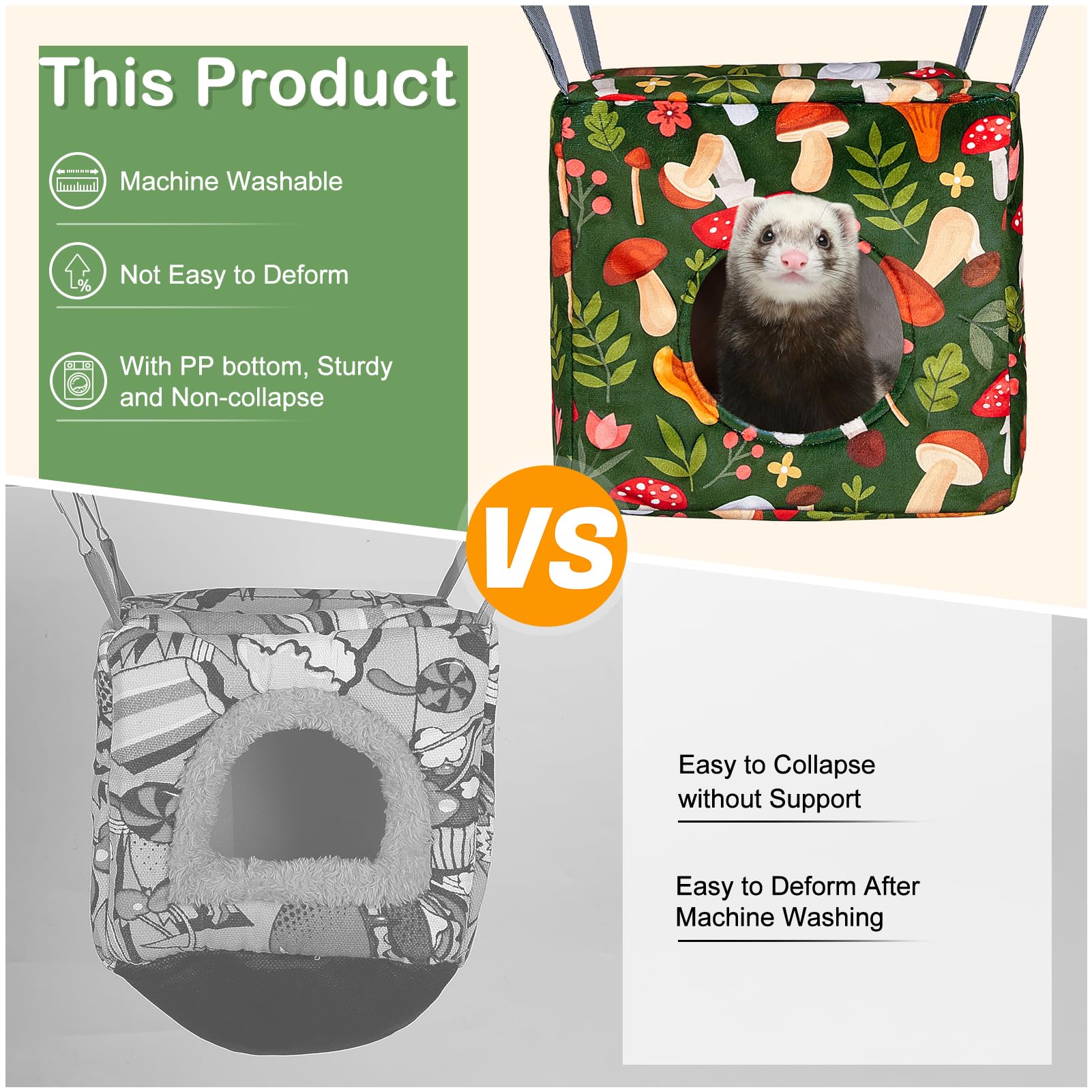 Glittme Ferret Hammock square nest supports safe lounging for small pets.