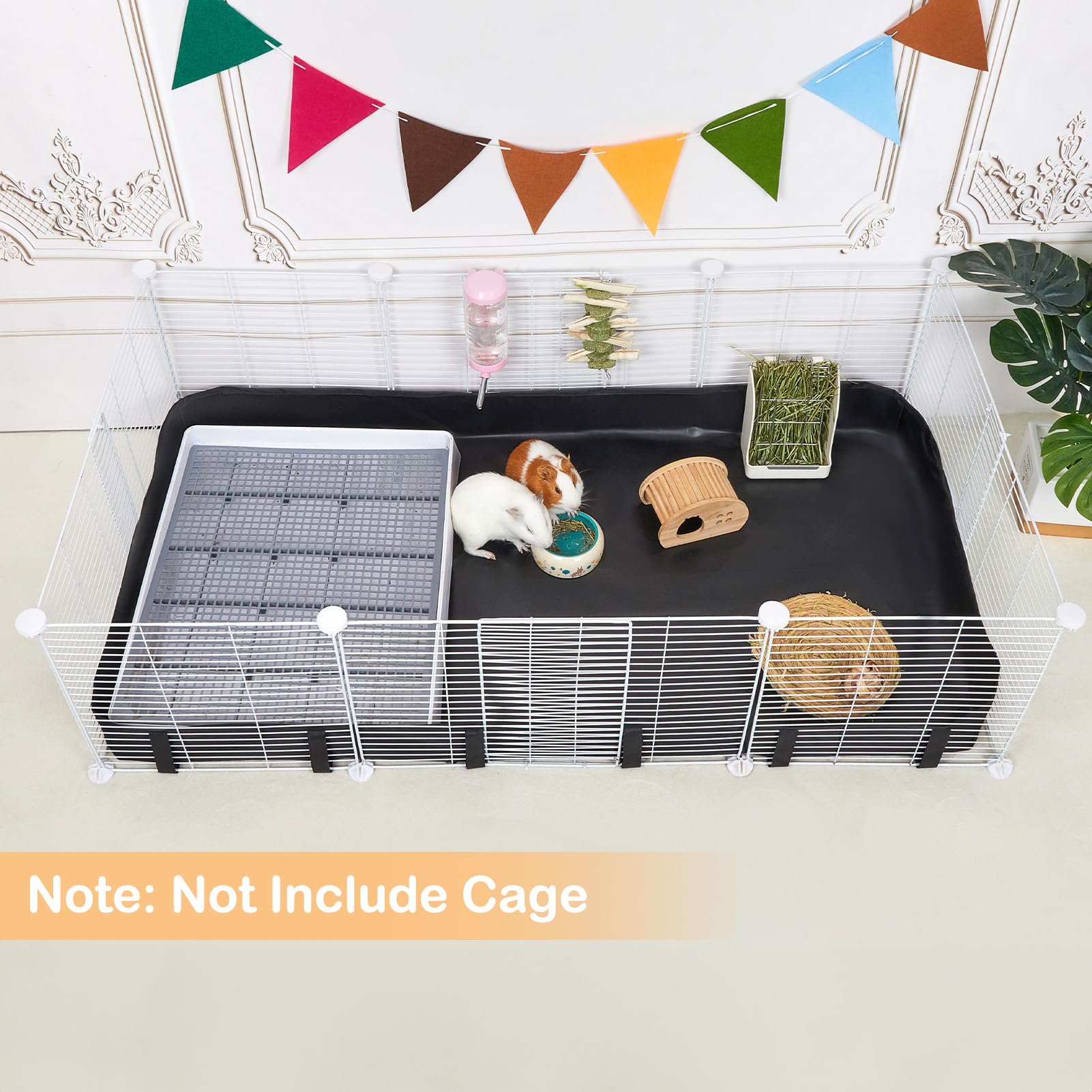 Glittme guinea pig cage liner demonstrates 24x47 size for grid cages.