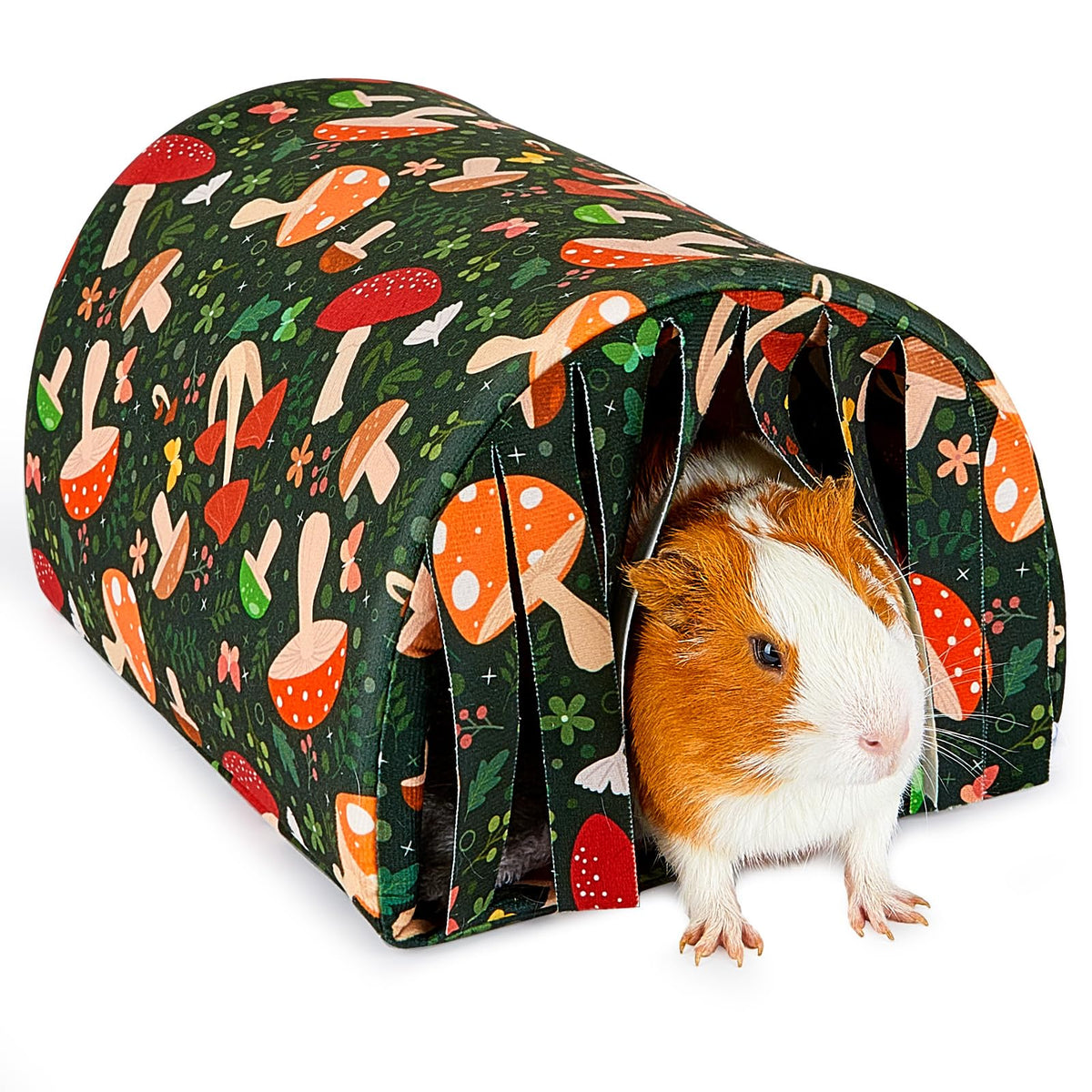 Glittme guinea pig hideout with curtain and tunnel mushroom provides cozy retreat for small pets.