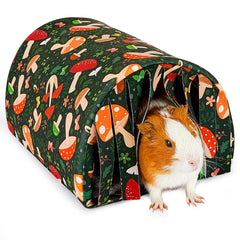 Glittme guinea pig hideout with curtain and tunnel mushroom provides cozy retreat for small pets.