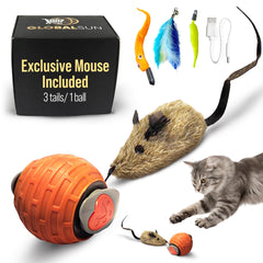 GlobalSun Speedy Tail 2.0 ball front view showing interactive motion for indoor cats