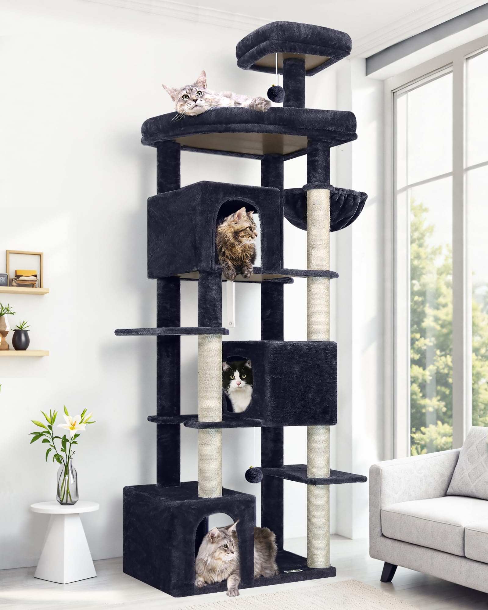 Globlazer 80in cat tree assembly demonstrates a sturdy, stable base for safe multi-cat play.