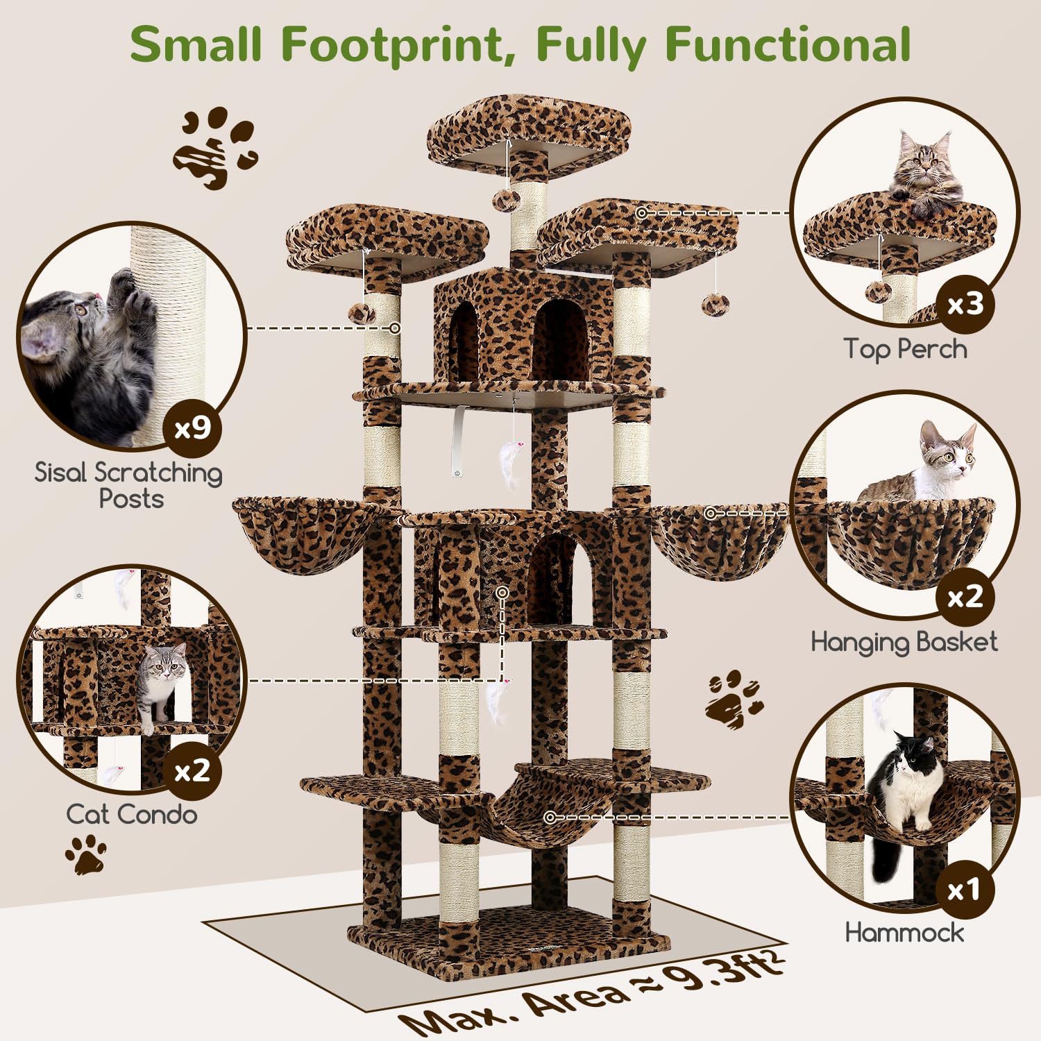 Globlazer Big Cat Tower 80inch XXL condos provide private rest spaces