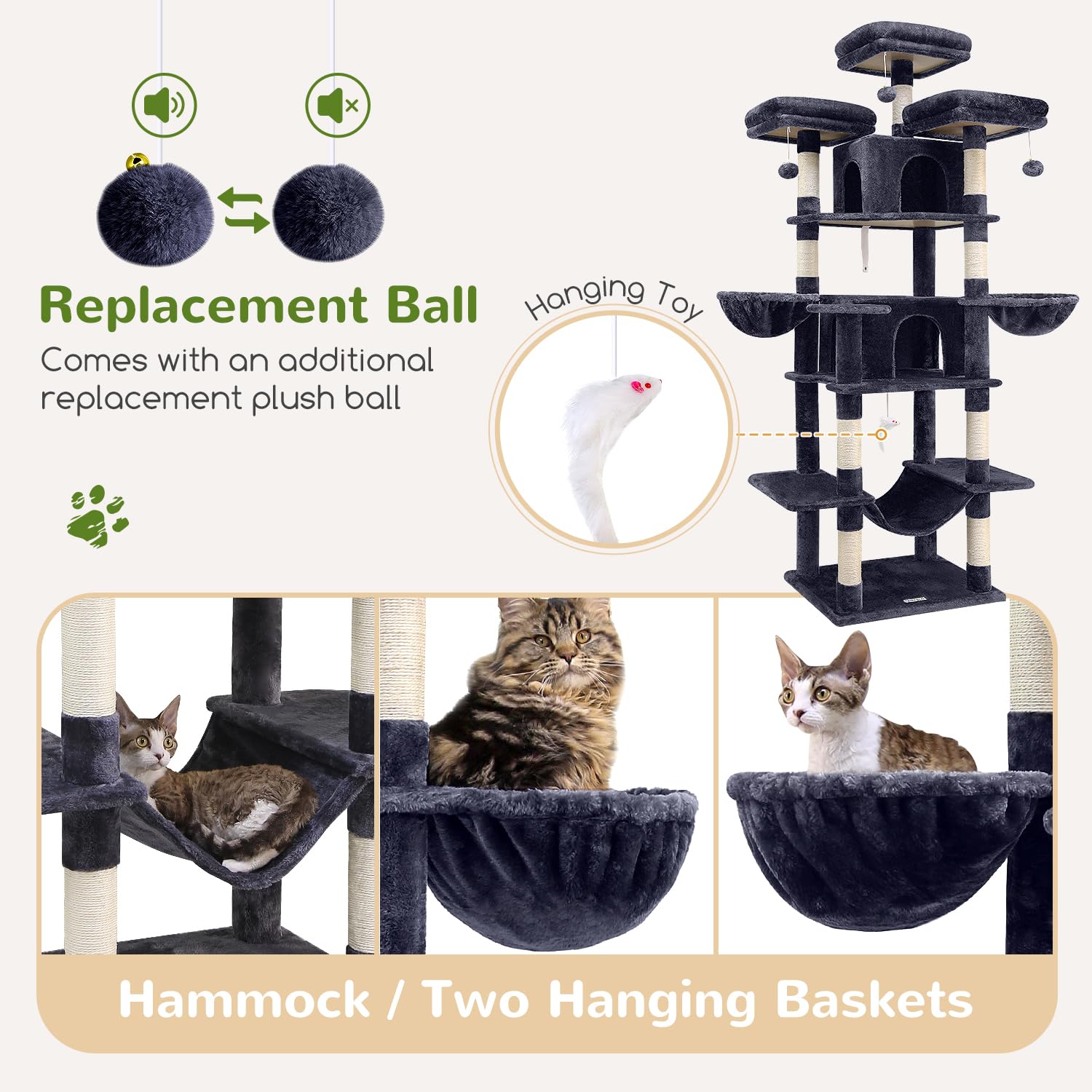Globlazer Big Cat Tower reinforced base minimizes wobble during active play.