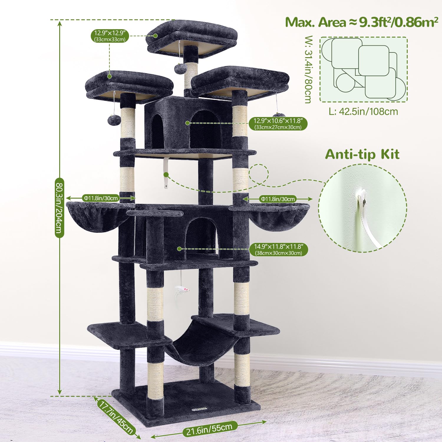 Globlazer Big Cat Tower multi-cat play setup promotes exploration across levels.