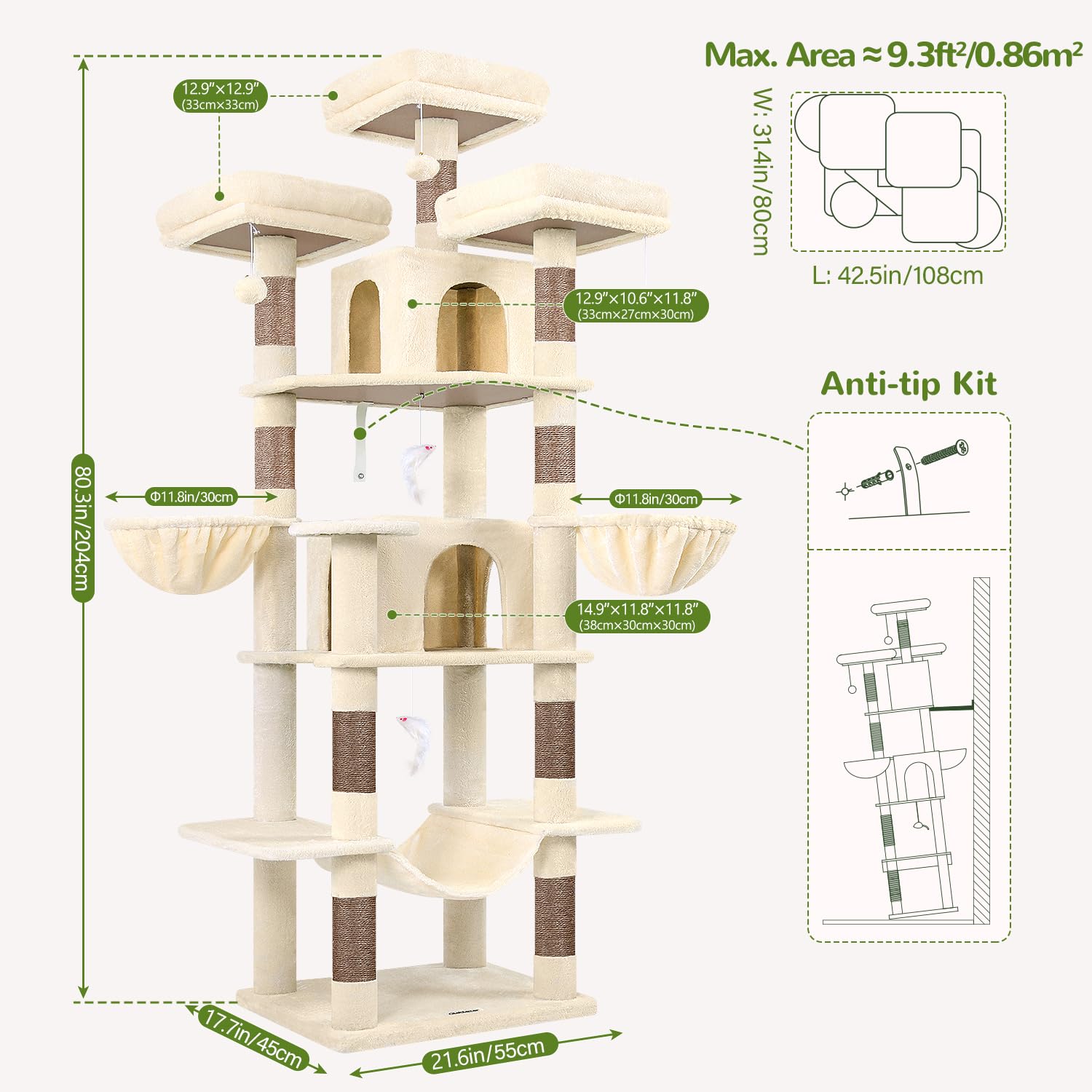Globlazer Big Cat Tower plush beige covering adds cozy comfort