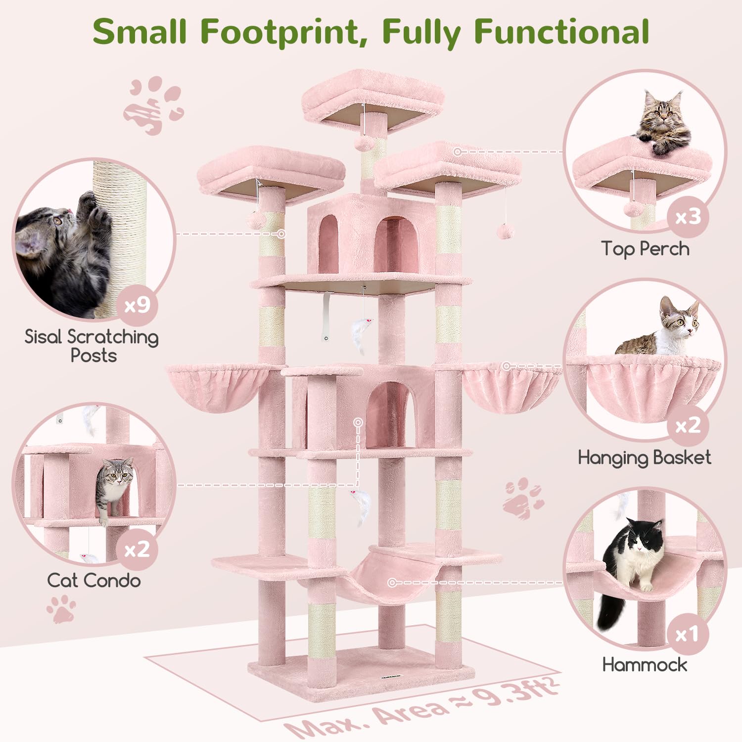 Globlazer Big Pink Cat Tower three top perches enable elevated viewing and lounging