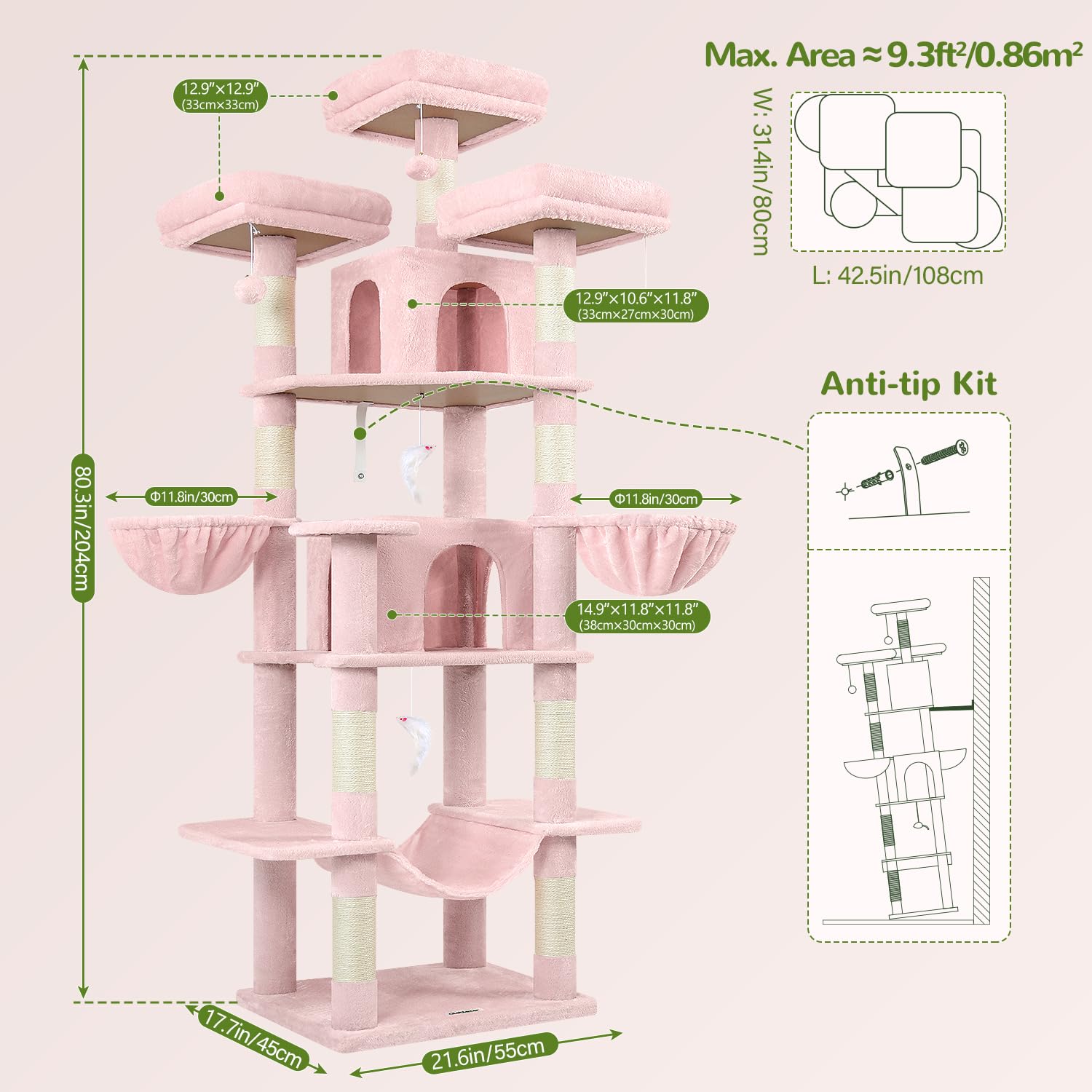 Globlazer Big Pink Cat Tower assembled for easy setup and long-lasting enjoyment