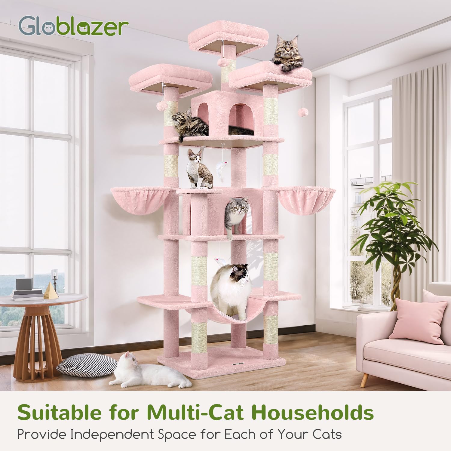 Globlazer Big Pink Cat Tower stable base minimizes wobble during play or jumps