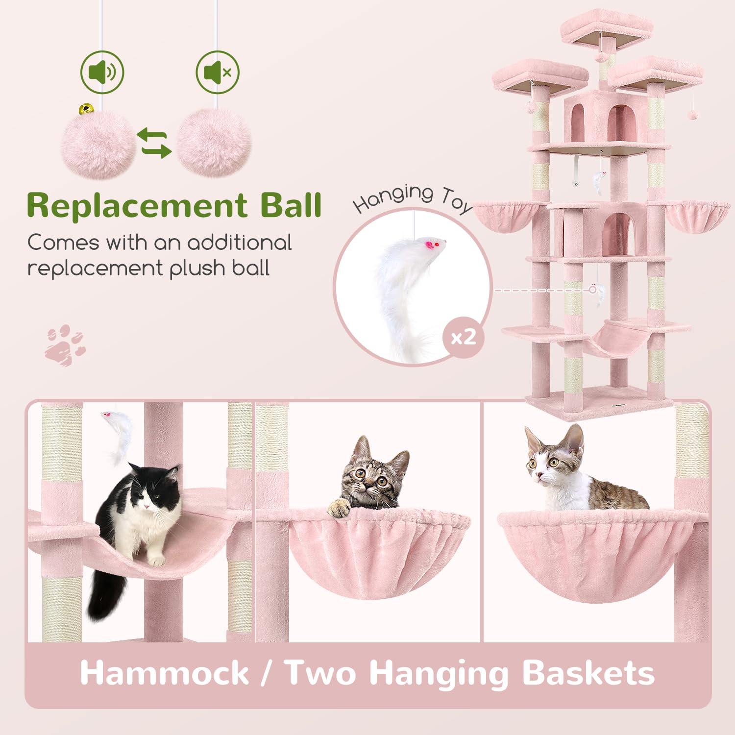 Globlazer Big Pink Cat Tower hammock area for cozy naps and lounging