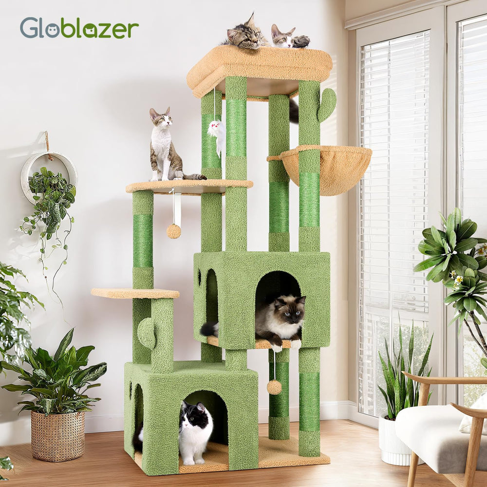 Globlazer Cactus Cat Tower assembly-ready image guiding safe setup