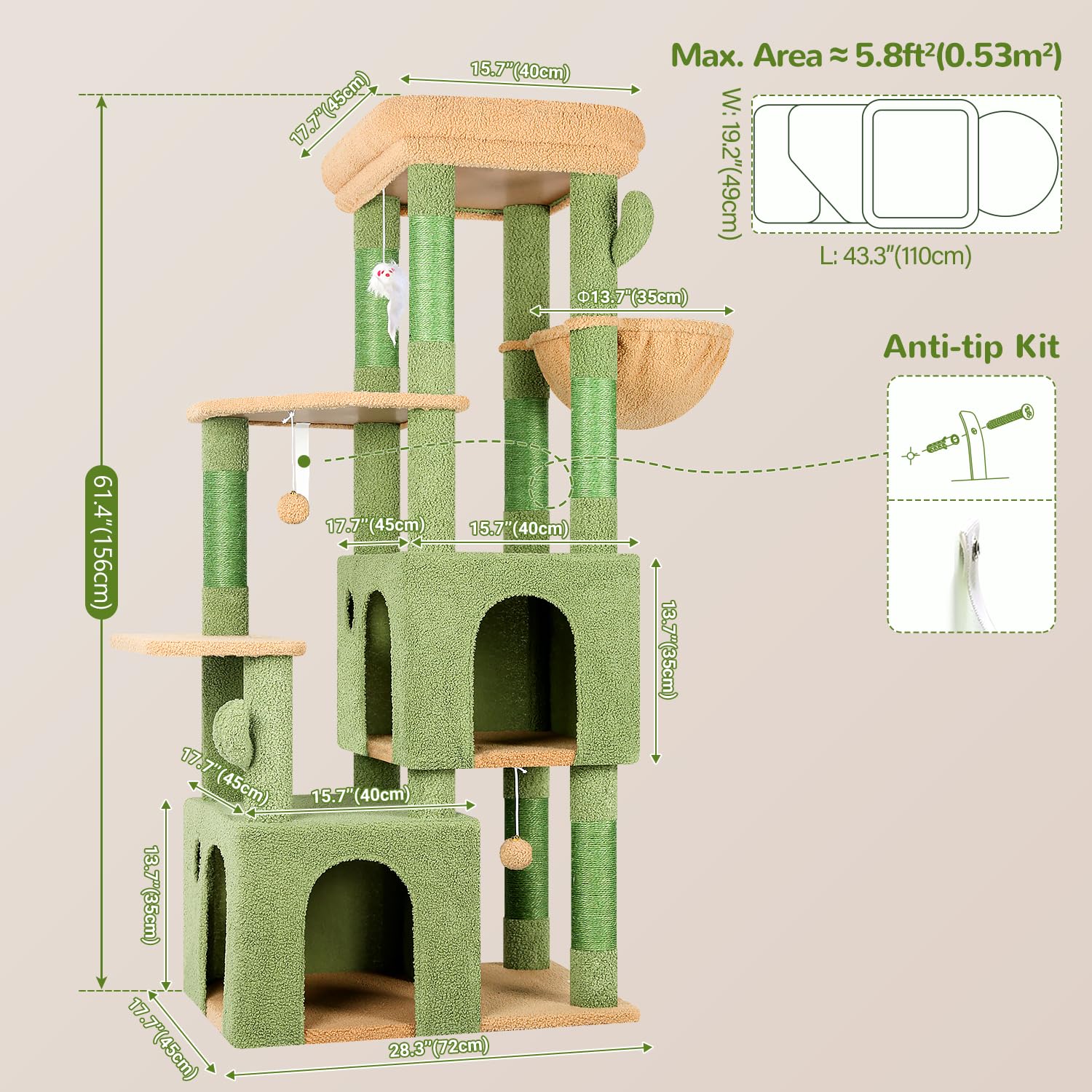 Globlazer Cactus Cat Tower bottom base view demonstrating stable construction for heavy cats