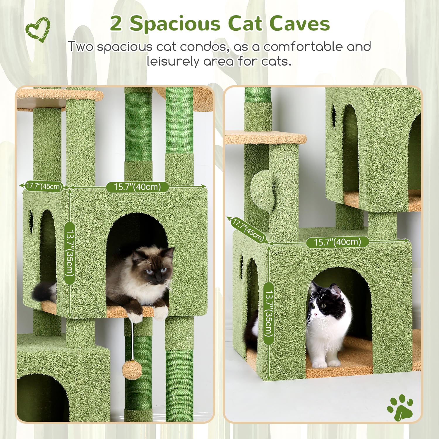 Globlazer Cactus Cat Tower condos interior view emphasizing two cozy retreats for adult cats