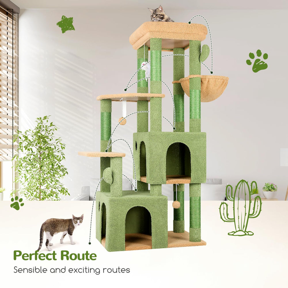 Globlazer Cactus Cat Tower green finish showing a room-friendly climbing centerpiece