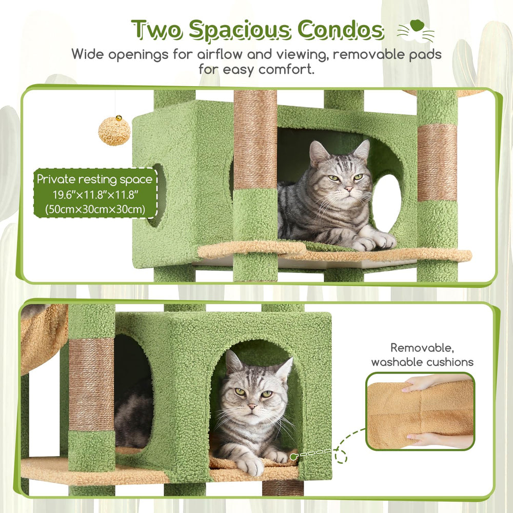 Globlazer cactus cat tree includes an enlarged base plate for stability.