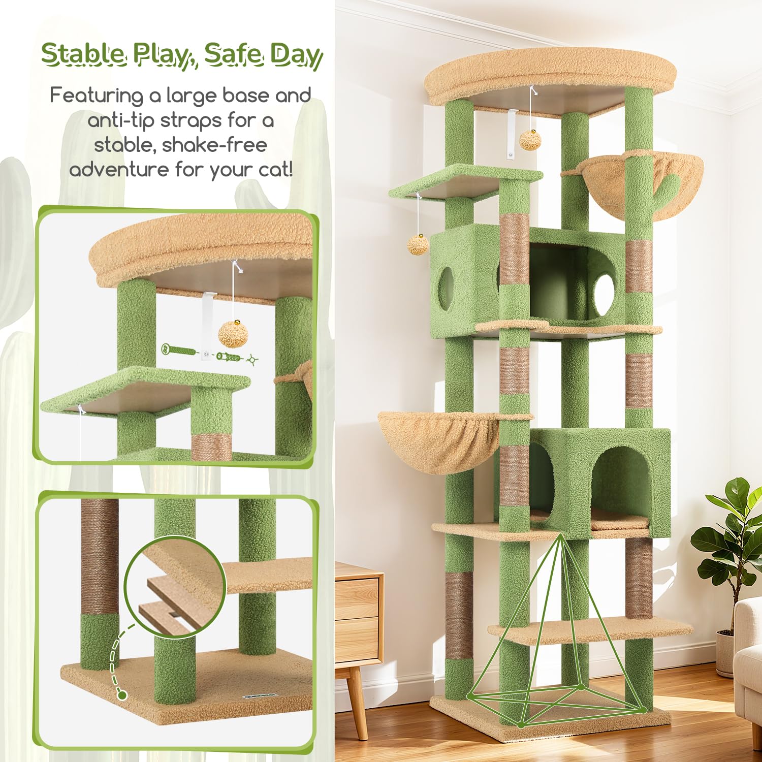Globlazer seven sisal posts provide scratching variety and enrichment.